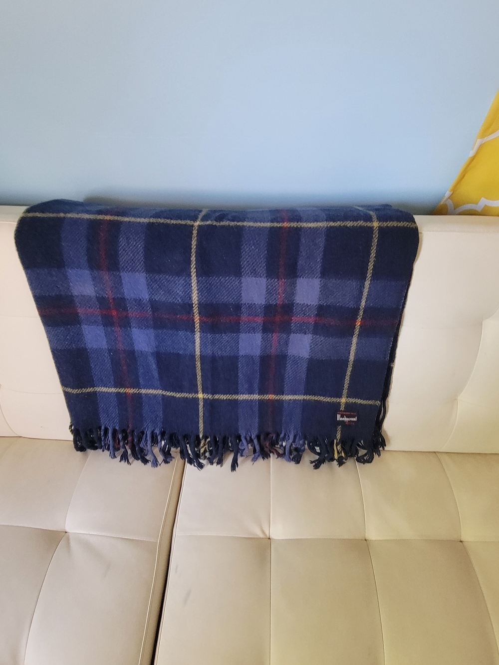 Blue Plaid Wool Throw Blanket - Unbranded